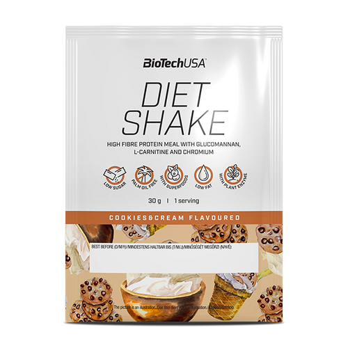 BioTechUSA Diet Shake ballaststoffreiches Eiweißgetränkepulver mit niedrigem Fettgehalt, mit Super-Lebensmitteln, frei von Palmöl.