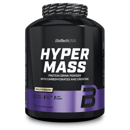Hyper Mass ist eine Weight Gainer der Extraklasse! Dieser Massezuwachs-Drink enthält mit Kohlenhydraten, Proteinen und Kreatin alles, was man zum Muskelaufbau und für ein kraftvolles Training braucht.