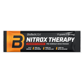 BioTechUSA Nitrox Therapy Pre-Training-Getränkepulver, mit Zucker und Süßungsmittel, Aminosäuren, Vitaminen und Mineralstoffen sowie 200 mg Koffein in einer Tagesration.